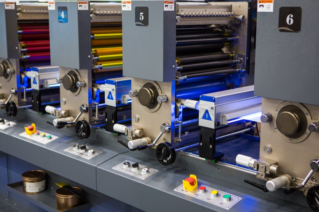 Multi-color ink rollers on a flexographic printing press